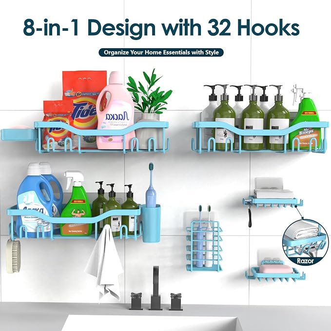 Shower Caddy Adhesive Shower Organizer 8-Pack, Rustproof Stainless Steel - Image 7