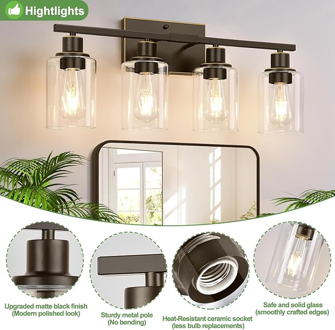 4 Light Bathroom Light Fixtures, Oil-Rubbed Bronze Modern Vanity Lights - Image 3