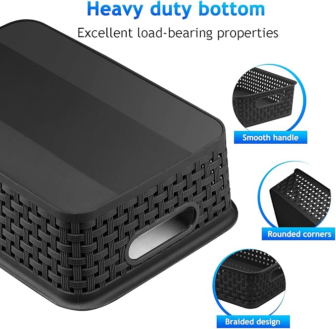 Black Plastic Basket, 8 Pack Home Organization and Storage Baskets - Image 2