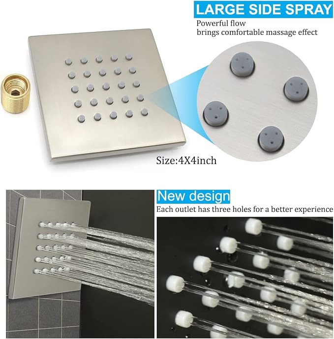 Showerhead Body Spray Massage Spa Shower Jet Concealed Mounted, 4 inch Bathroom - Image 5