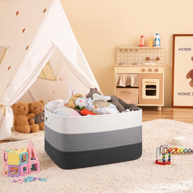 OIAHOMY Large Blanket Basket For Living Room, Rectangle Woven Baskets for - Image 2