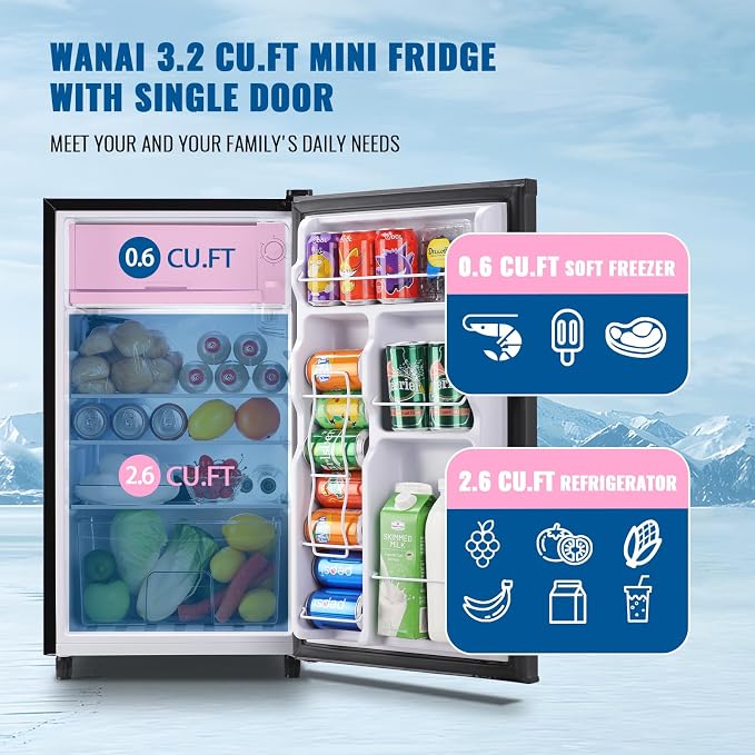WANAI 3.2 Cu.Ft Mini Fridge - Image 2