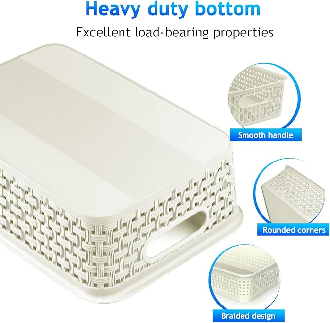 White Plastic Basket, 8 Pack Home Organization and Storage Baskets - Image 2