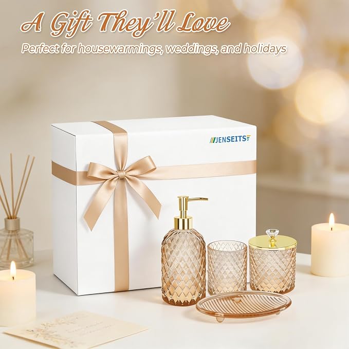 Jenseits Amber Glass Bathroom Accessories Set 4 Pcs - Image 7