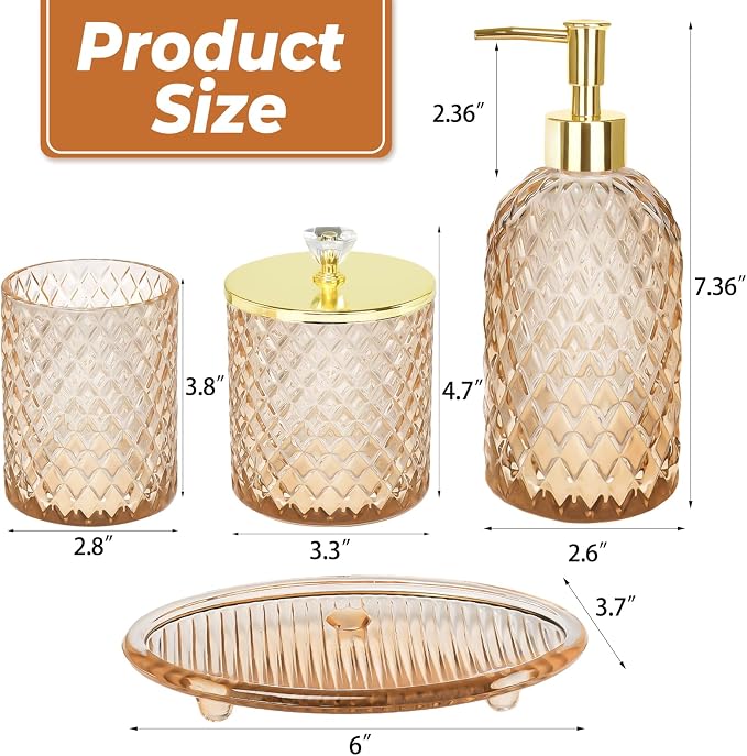 Jenseits Amber Glass Bathroom Accessories Set 4 Pcs - Image 2