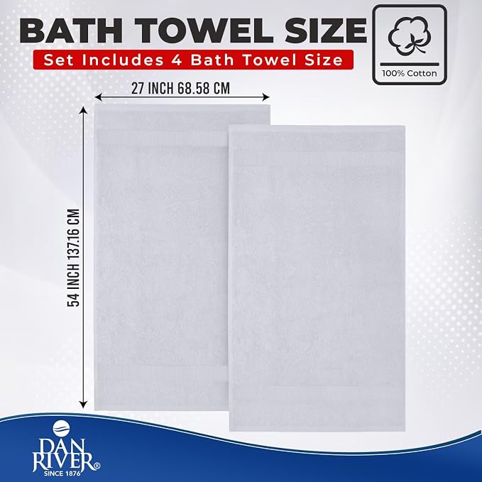 DAN RIVER Bath Towels Set of 4, 27 x 54 Inches, 100% Cotton, Larger & Lighter - Image 2