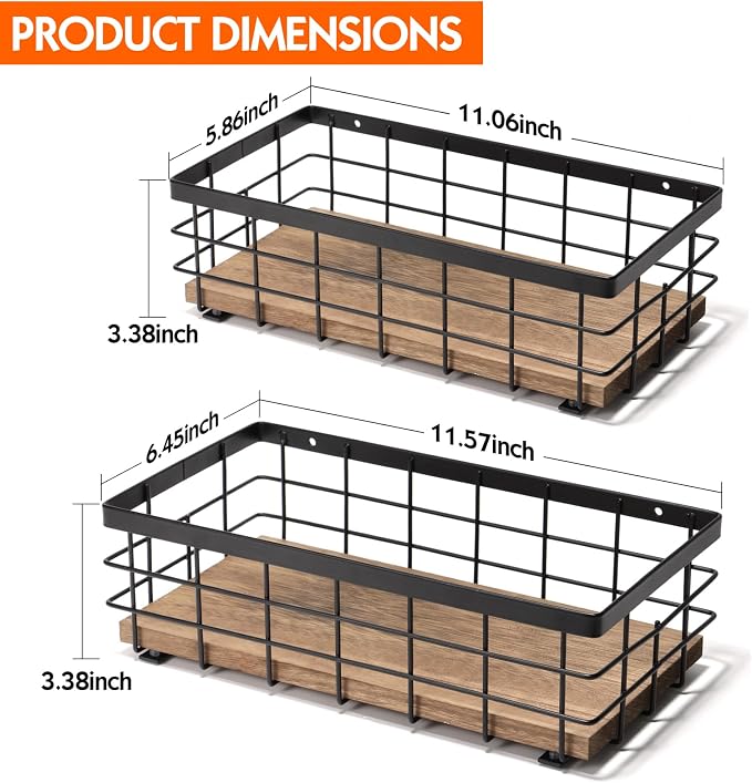 TJ.MOREE 2-Pack Small Metal Wire Basket, Decorative Wood Base Organizer - Image 5