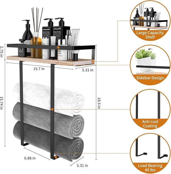 Towel Racks for Bathroom Wall Mounted, Metal Towel Holder - Image 2
