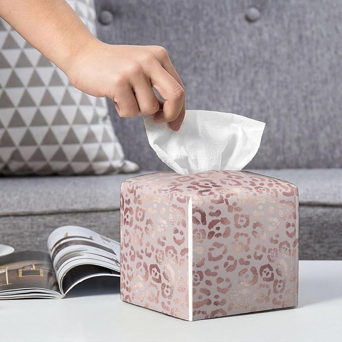 Pink Leopard Tissue Box Cover Leather Tissue Box Holder Square Facial Paper - Image 7