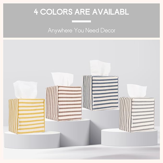 Tissue Box Cover, Fabric Tissue Box Holder Square, Stylish Toilet Paper Storage - Image 5