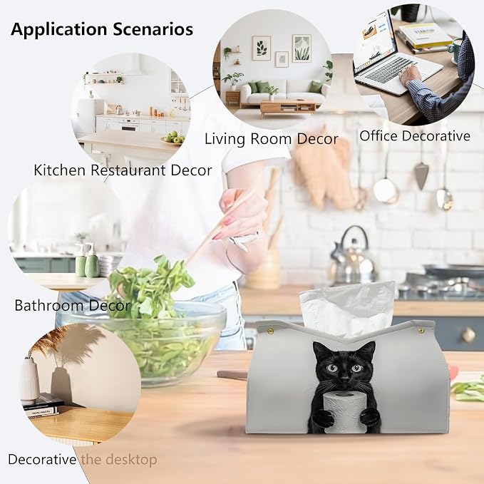 Cute Black Cat Leather Tissue Box Cover - Image 4