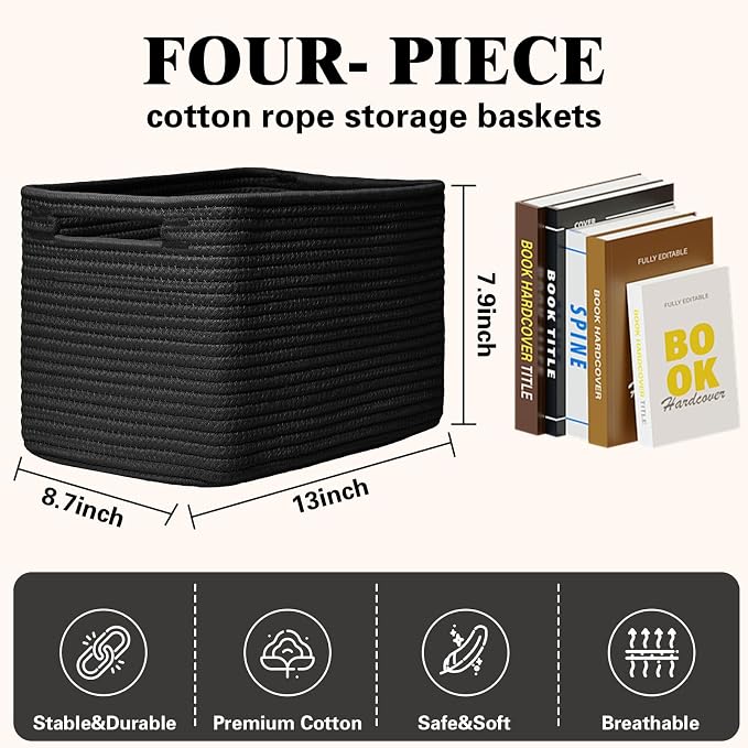 Storage Baskets for Organizing, 4 Pack Baskets for Shelves, Decorative Storage - Image 3
