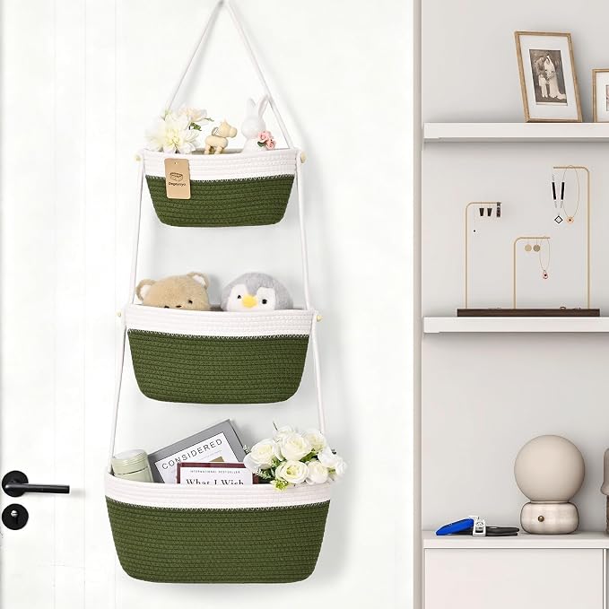 Hanging Storage Baskets, Over the Door Basket, Cotton Wall Baskets Storage - Image 5