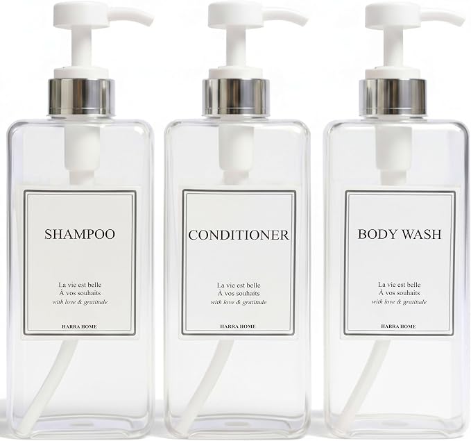 Modern Design Shampoo and Conditioner Dispenser, Large 27oz Shower Soap by HARRA+HOME
