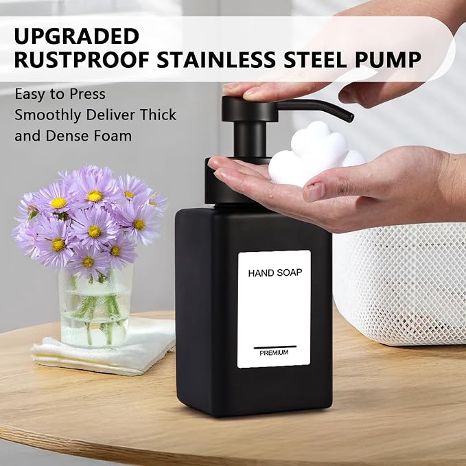 Black Foaming Hand Soap Dispenser 2 Pack, 12oz/350ml Glass Foaming Soap - Image 4