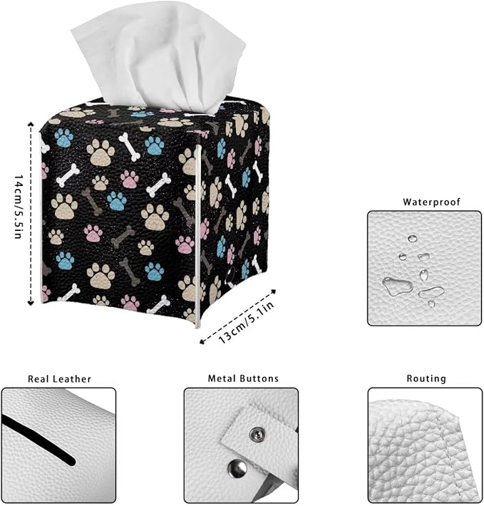 White Dog Paws Tissue Box Holder Portable Lightweight Square Tissue Box Cover - Image 7