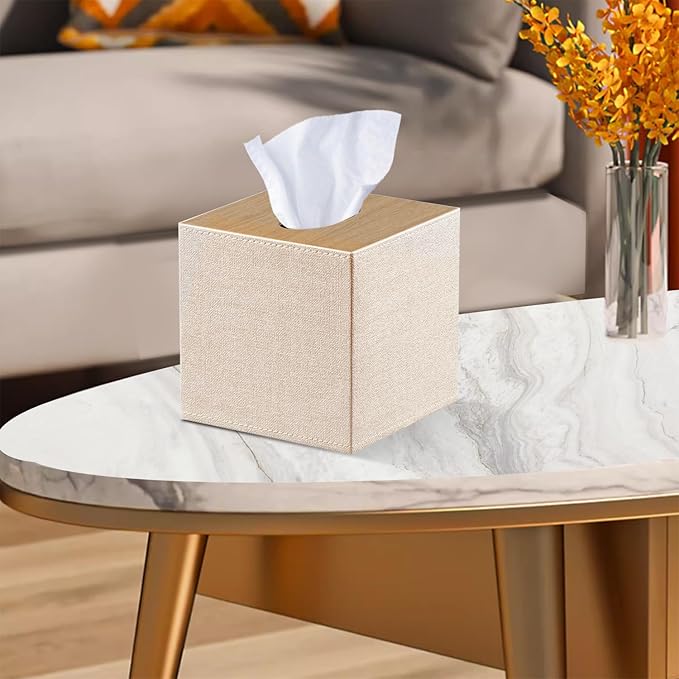 PU Leather Tissue Box Cover Square, Upgrade 99% Compatible Large Size, Cube - Image 6