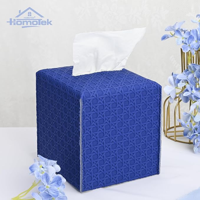 HOMOTEK 2 Pack Tissue Box Cover, Square PU Leather Tissue Holder, Decorative - Image 4