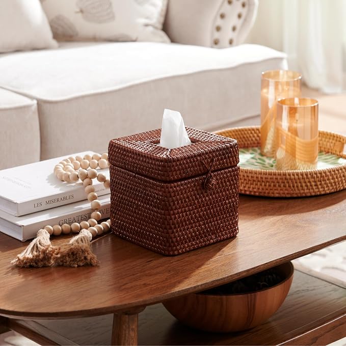 Rattan Square Tissue Box Cover, 5.7" x 5.7" x 5", Decorative Woven Facial - Image 5