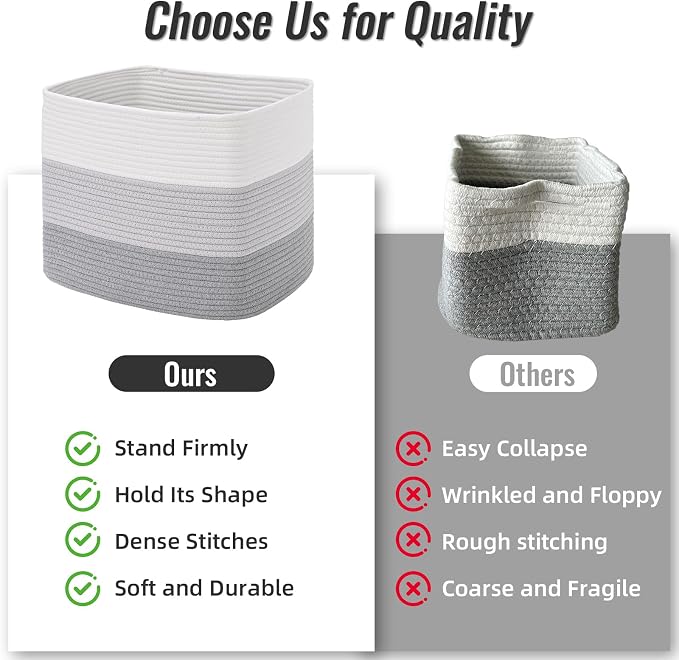 3 Pack Cube Storage Bin, 17”x12”x12” Cotton Rope Woven Baskets - Image 8