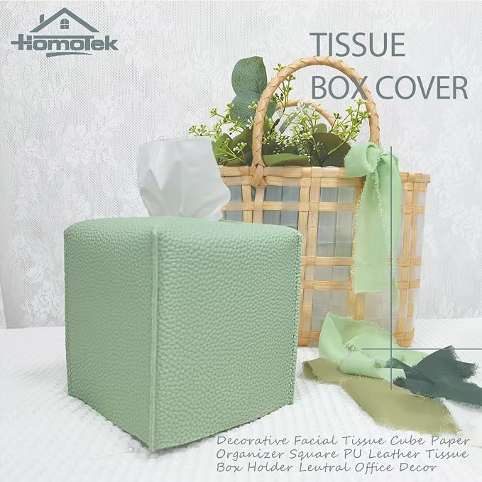 HOMOTEK 2 Pack Tissue Box Cover, Square PU Leather Tissue Holder, Decorative - Image 6