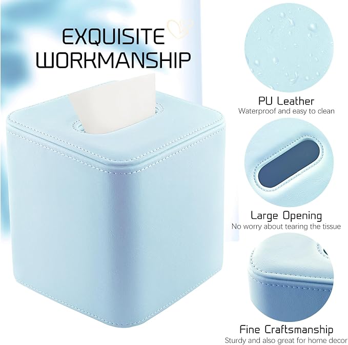 Tissue Box Holder Square PU Leather Stylish Facial Tissue Box - Image 3