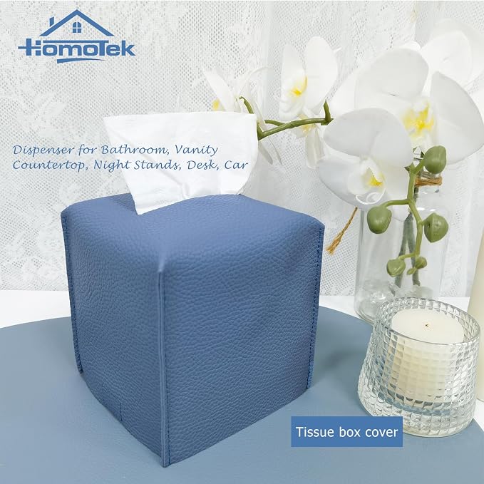 HOMOTEK 2 Pack Tissue Box Cover, Square PU Leather Tissue Holder, Decorative - Image 5