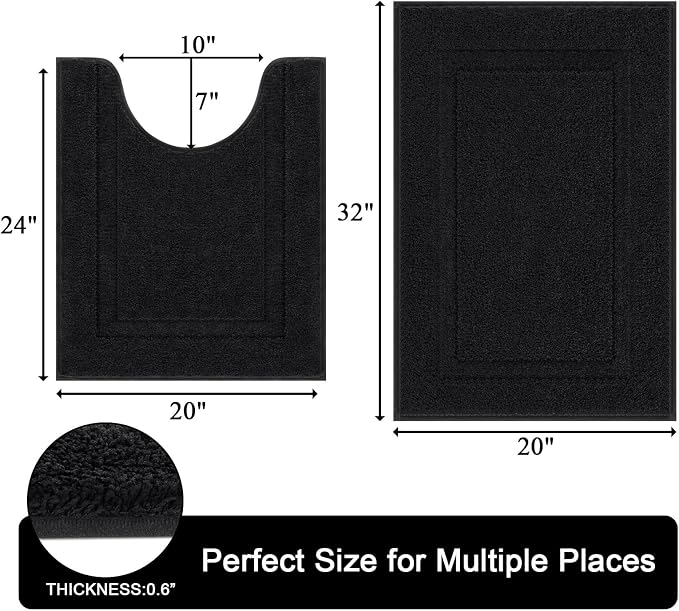 SHACOS Black Bathroom Rugs Set of 2 Pieces - Image 2