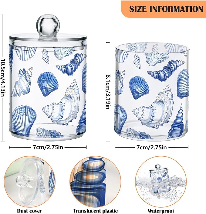 2 Pack Qtip Holder Dispenser for Cotton Ball Blue Seashells Ocean Nautical - Image 4