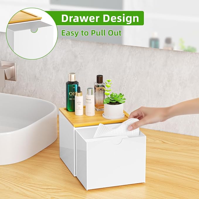 VITVITI Drawer Disposable Face Towel Holder Box, Acrylic Facial Towel Container - Image 2