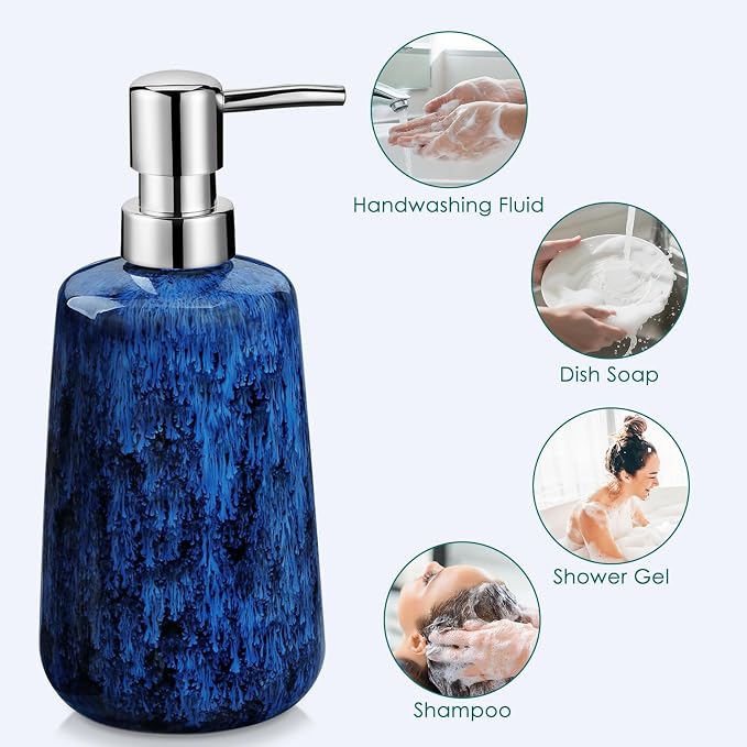 vancasso Blue Bathroom Accessories Set, Ceramic Soap Dispenser and Toothbrush - Image 4