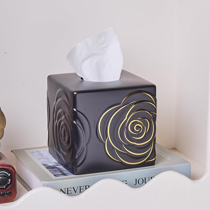 Black Ceramic Cube Tissue Box Cover - Image 2