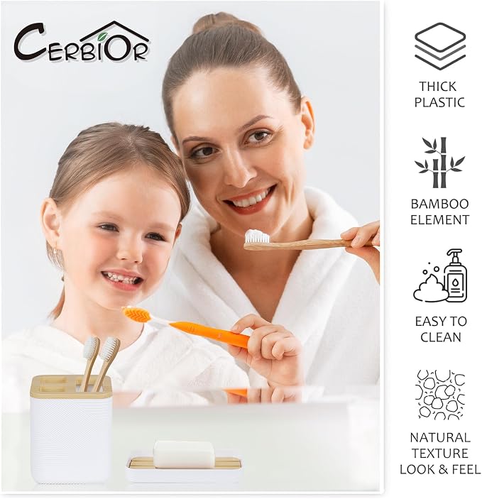 CERBIOR Bathroom Accessories Set 6 Piece Bamboo Bath Ensemble Includes Soap - Image 6