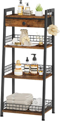 4-Tier Ladder Shelf with Drawer, Bathroom Table Stand by Gewudraw