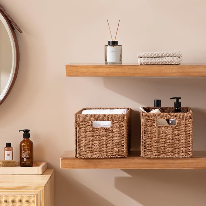 UBBCARE 2 Pack Wicker Basket, 13.4L×8.3H×7.1W inch Woven Paper Rope Storage - Image 6