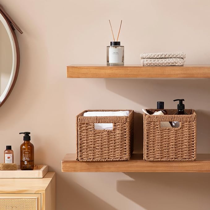 UBBCARE 4 Pack Wicker Basket, 13.4L×8.3H×7.1W inch Woven Paper Rope Storage - Image 4