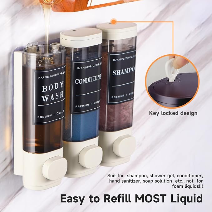 Shampoo and Conditioner Dispenser, Shower Soap Dispenser 3 Chamber No Drill - Image 5