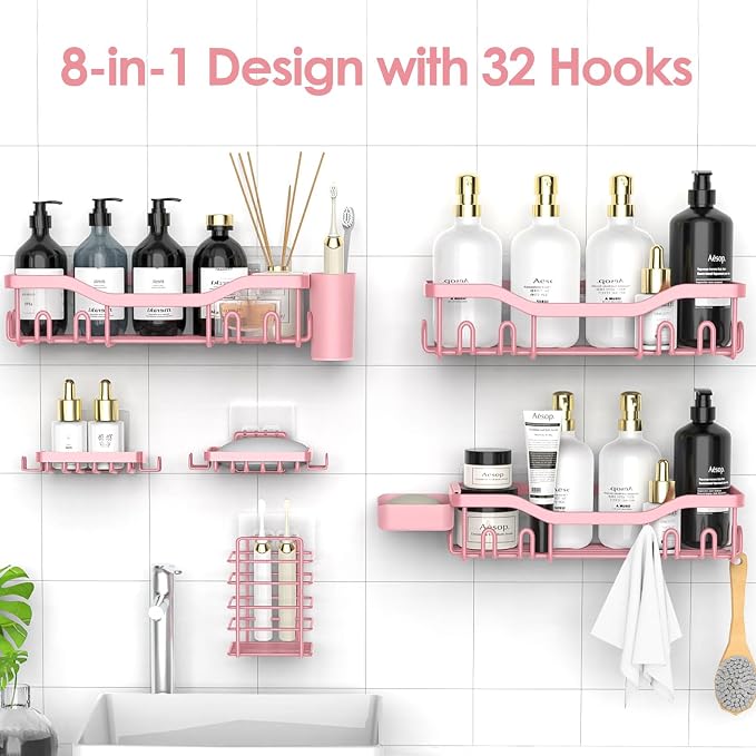 Shower Caddy Adhesive Shower Organizer 8-Pack, Rustproof Stainless Steel - Image 4