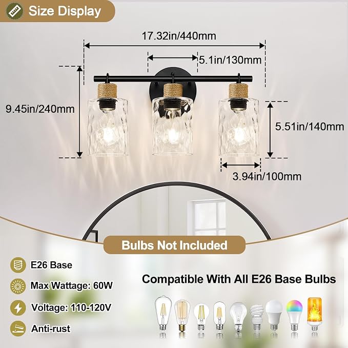 Bathroom Light Fixtures, 3-Light Coastal Vanity Lights - Image 8