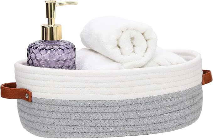 Bathroom Countertop Organizer Basket, Cotton Rope Woven Storage Basket Toilet by HLWDFLZ
