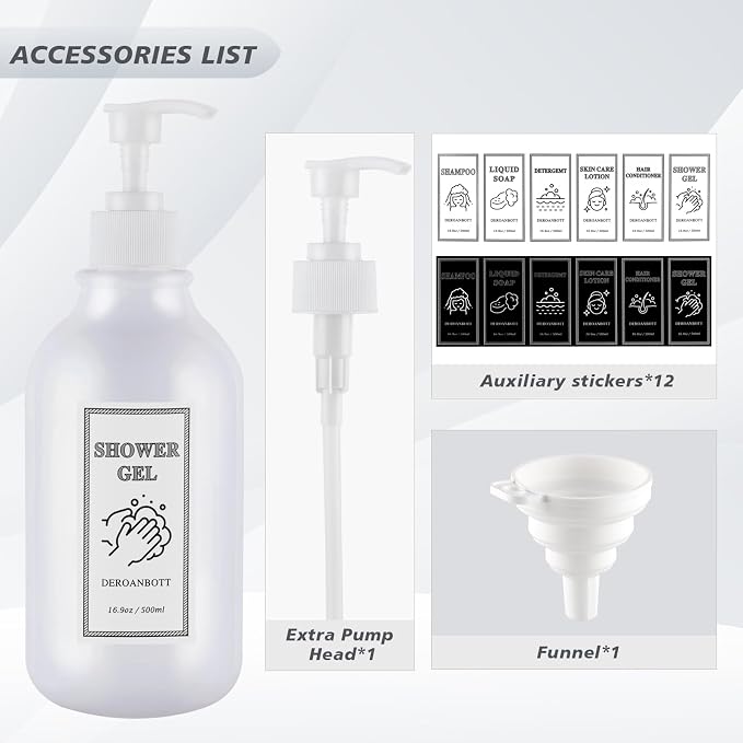 Shampoo and Conditioner Dispenser, Refillable Plastic Shampoo Pump Bottles - Image 2