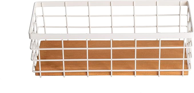 TIEYIPIN Small Metal Wire Storage Basket, Detachable Wood Base Storage - Image 6