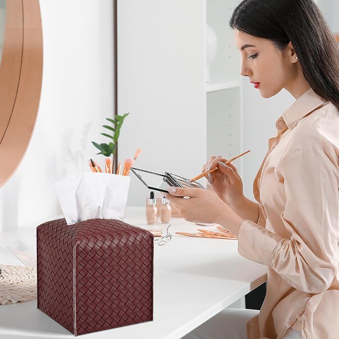 Tissue Box Cover PU Leather Tissue Holder Square Facial Tissue Case Facial - Image 3