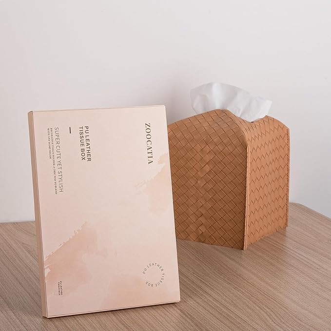 zoocatia Tissue Box Cover PU Leather Tissue Holder Square Facial Tissue Case - Image 6