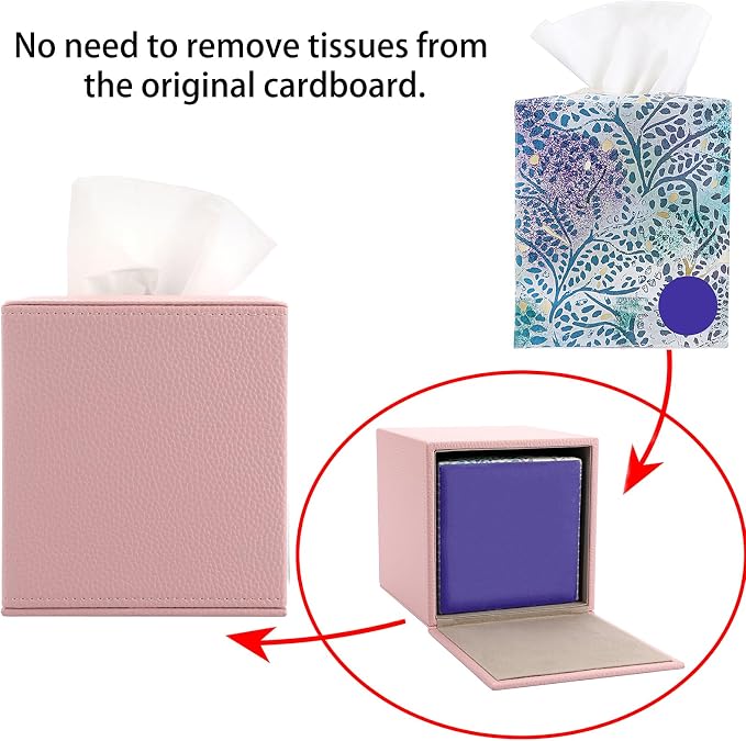 Sumnacon Tissue Box Cover Square Tissue Box Stylish PU Tissue Box Holder - Image 7