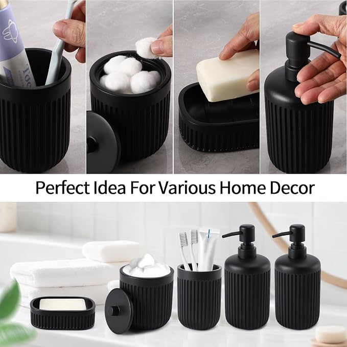 Black Resin Bathroom Accessories Set 5 Pcs, Bathroom Accessory Set Includes - Image 5