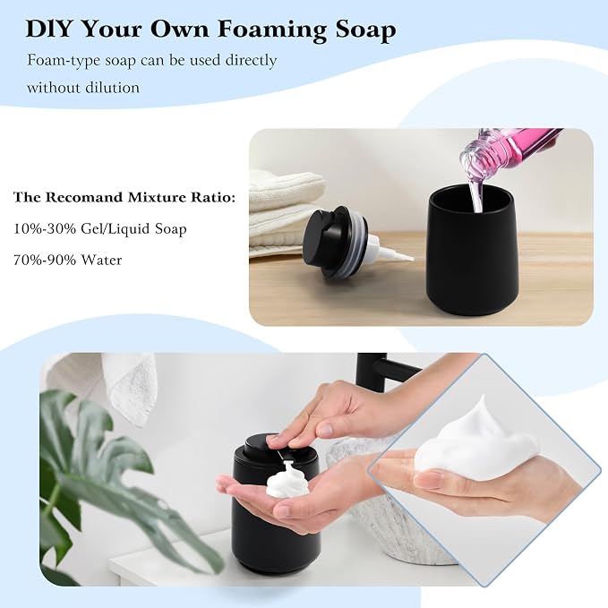 Ceramic Foam Soap Dispenser 2 Pack, 12oz Matte Black Lotion Hand Sanitizer Soap - Image 5