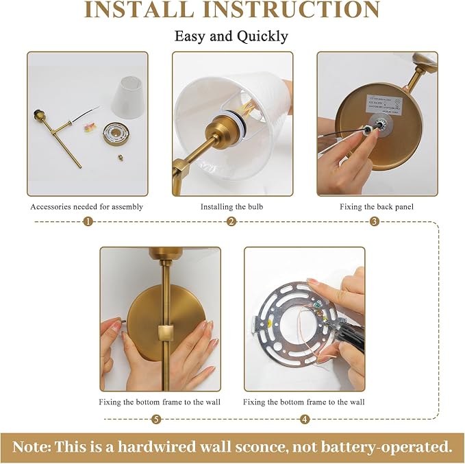 Bsmathom Wall Sconces Sets of 2, Hardwired Classic Brushed Brass Sconces Wall - Image 5