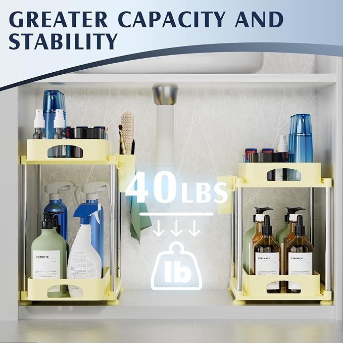VERIFOST 2 Pack Under Sink Organizers and Storage, Height Adjustable Bathroom - Image 6
