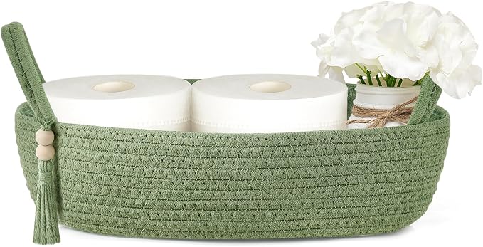 Mkono Small Storage Basket for Toilet Tank Top Boho Bathroom Decor Woven Rope by Mkono